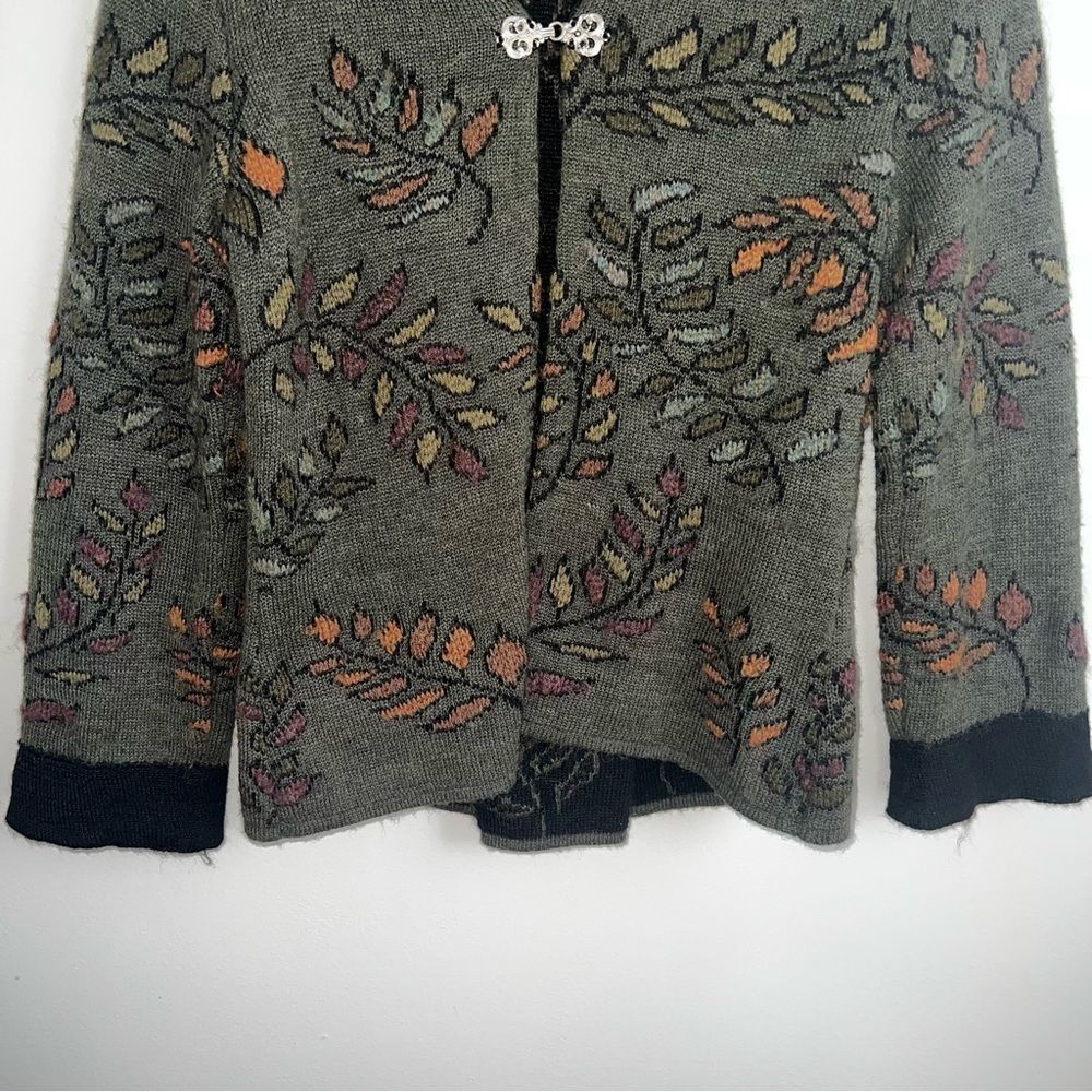 Peruvian Link Alpaca Green Floral Boho Cardigan Sweater M - Picture 4 of 9